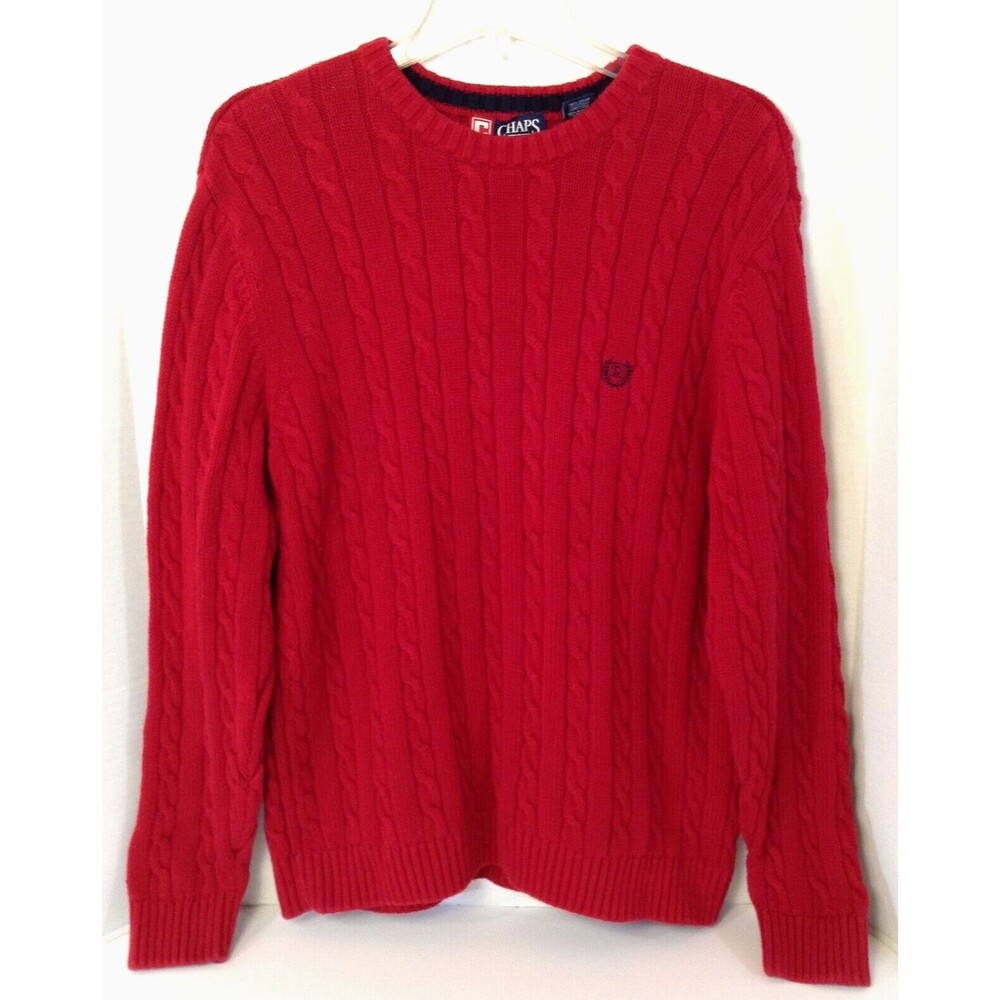 Ralph Lauren Chaps Sweater Men L Red Fisherman Cable Knit Chunky Preppy Y2K 90s